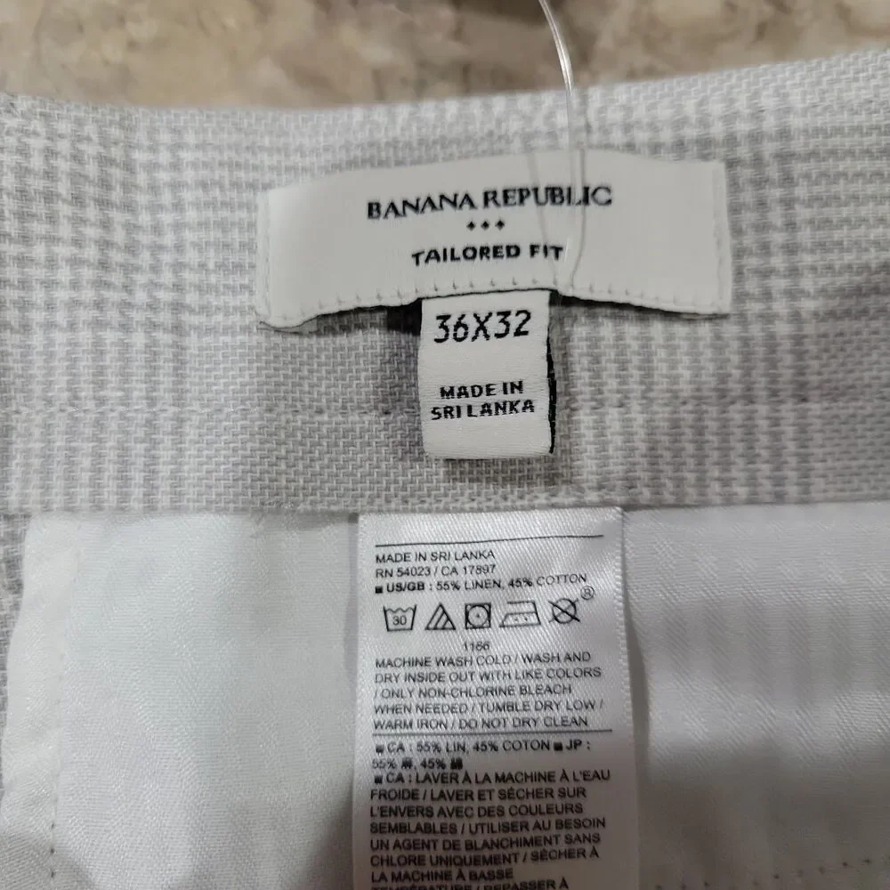 NWT Banana Republic Linen Pants Light Grey Herringbone Work Trouser Fit 36x30